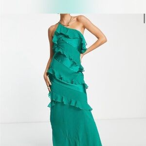 ASOS Green Ruffle Dress MAXI